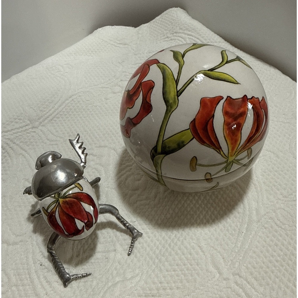M.C. Mkhize Signed 2014 African Pottery Lidded Candle Box Beetle Set